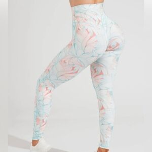 Buffbunny Island Paradise Legacy Leggings Teal Coral Soft NuBre Fabric Size S